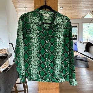 Silk green python button down blouse